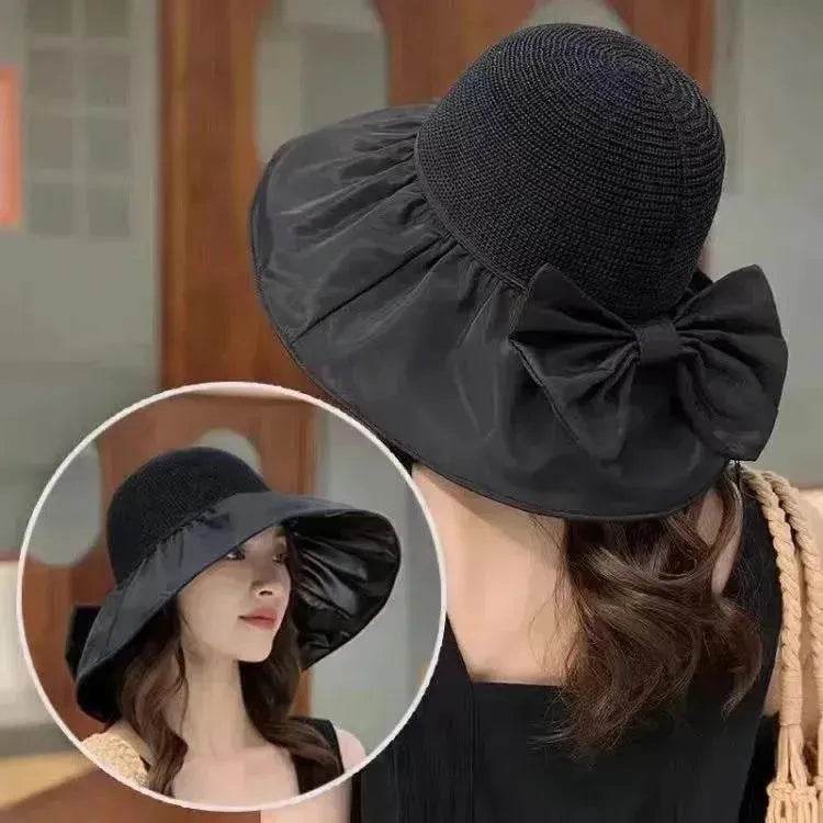 Summer Straw Sunhat With Large Brim And Big Bow Anti-UV Fisherman Hat Outdoor Sunshade And Face Protection Hat - www.Shopthatapp.com #