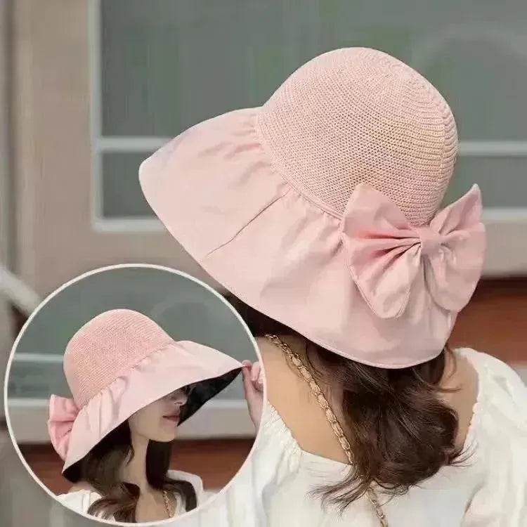 Summer Straw Sunhat With Large Brim And Big Bow Anti-UV Fisherman Hat Outdoor Sunshade And Face Protection Hat - www.Shopthatapp.com #