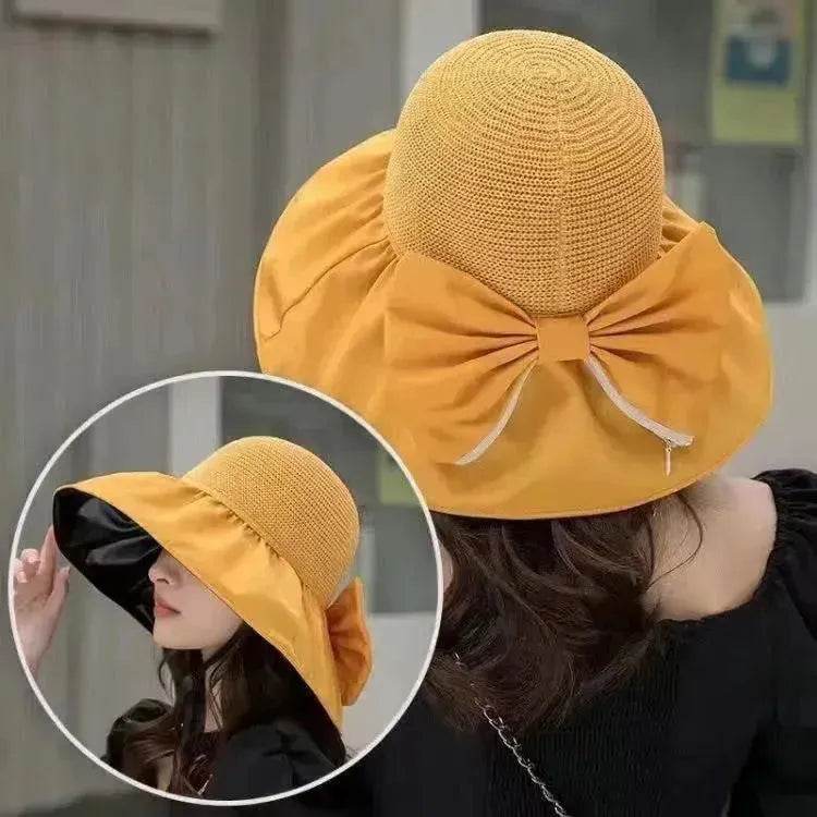 Summer Straw Sunhat With Large Brim And Big Bow Anti-UV Fisherman Hat Outdoor Sunshade And Face Protection Hat - www.Shopthatapp.com #