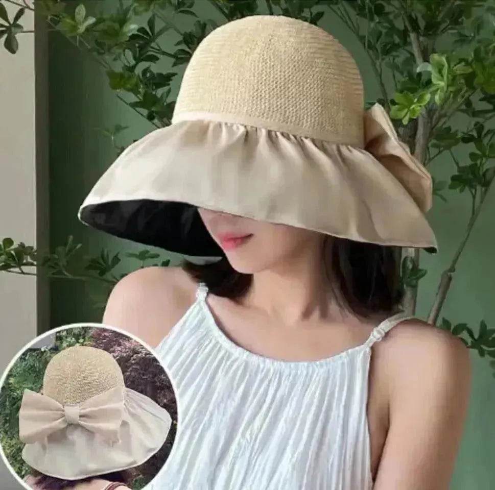 Summer Straw Sunhat With Large Brim And Big Bow Anti-UV Fisherman Hat Outdoor Sunshade And Face Protection Hat - www.Shopthatapp.com #