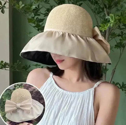 Summer Straw Sunhat With Large Brim And Big Bow Anti-UV Fisherman Hat Outdoor Sunshade And Face Protection Hat - www.Shopthatapp.com #