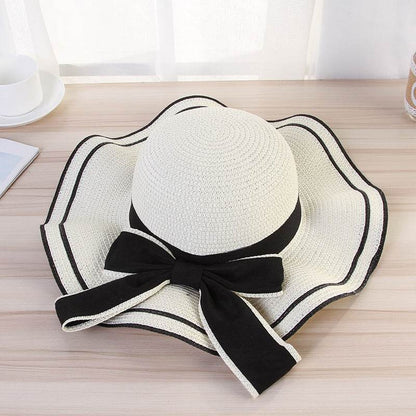 Summer Sun Hat Women Straw Hats Sunshade Panama Hat Fashion Bow Beach Hat Foldable Travel Caps - www.Shopthatapp.com #
