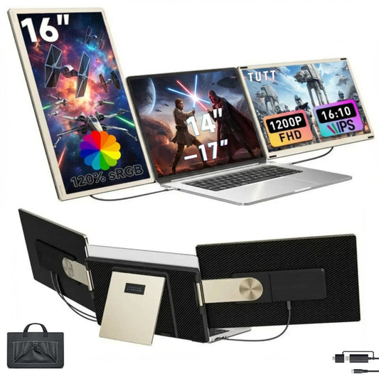TUTT 16” FHD Portable Monitor 16:10 Aspect Ratio | Triple Laptop Screen Extender | USB-C/HDMI 7 Viewing Modes | All Devices Compatible with Converter Cable (H5 Included) S7 Pro - www.Shopthatapp.com