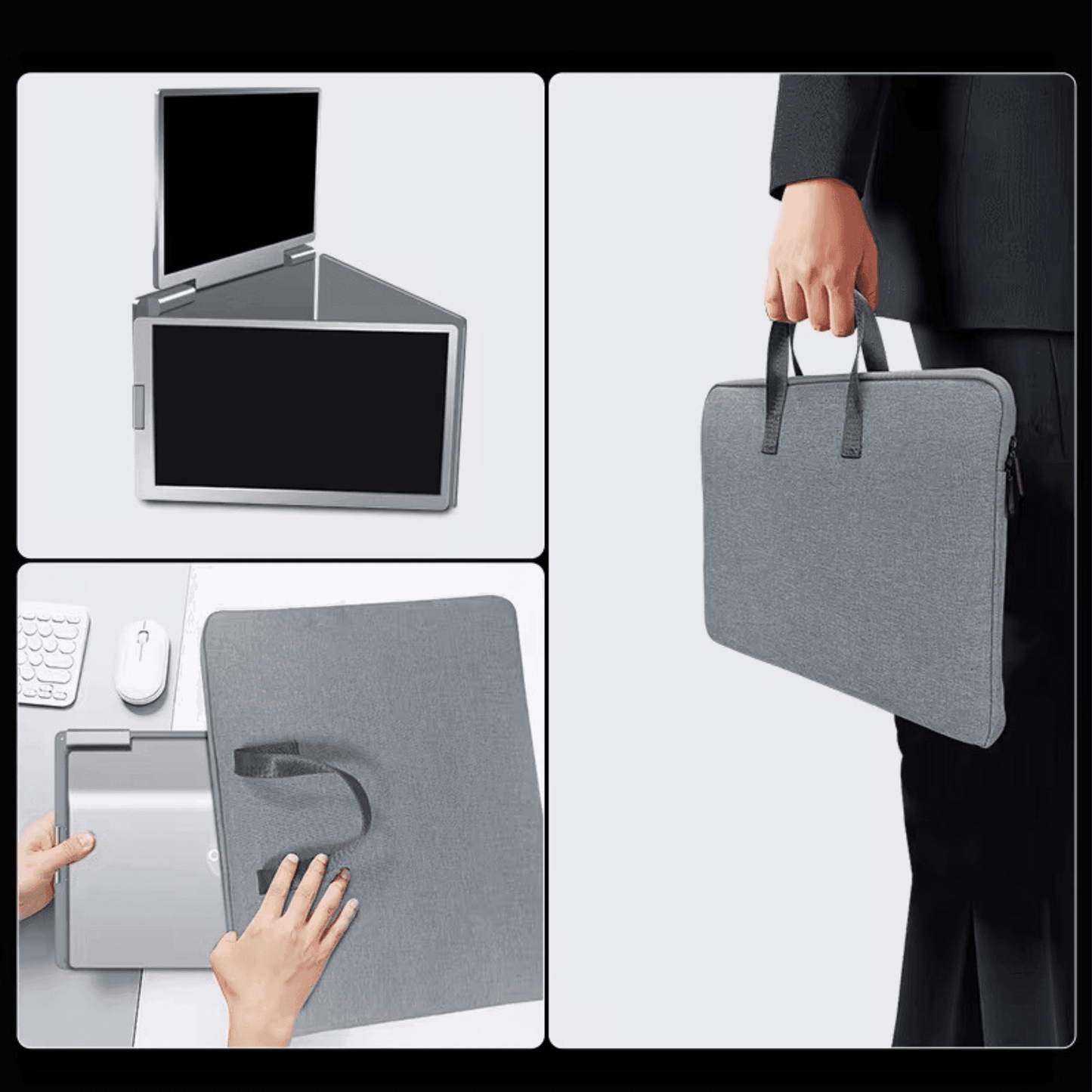 TUTT 14” Triple Portable Monitor | Single Cable Setup 16:10 Ratio | Laptop Quad Screen Extender | S780