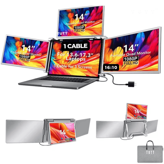TUTT 14” Triple Portable Monitor | Single Cable Setup 16:10 Ratio | Laptop Quad Screen Extender | S780