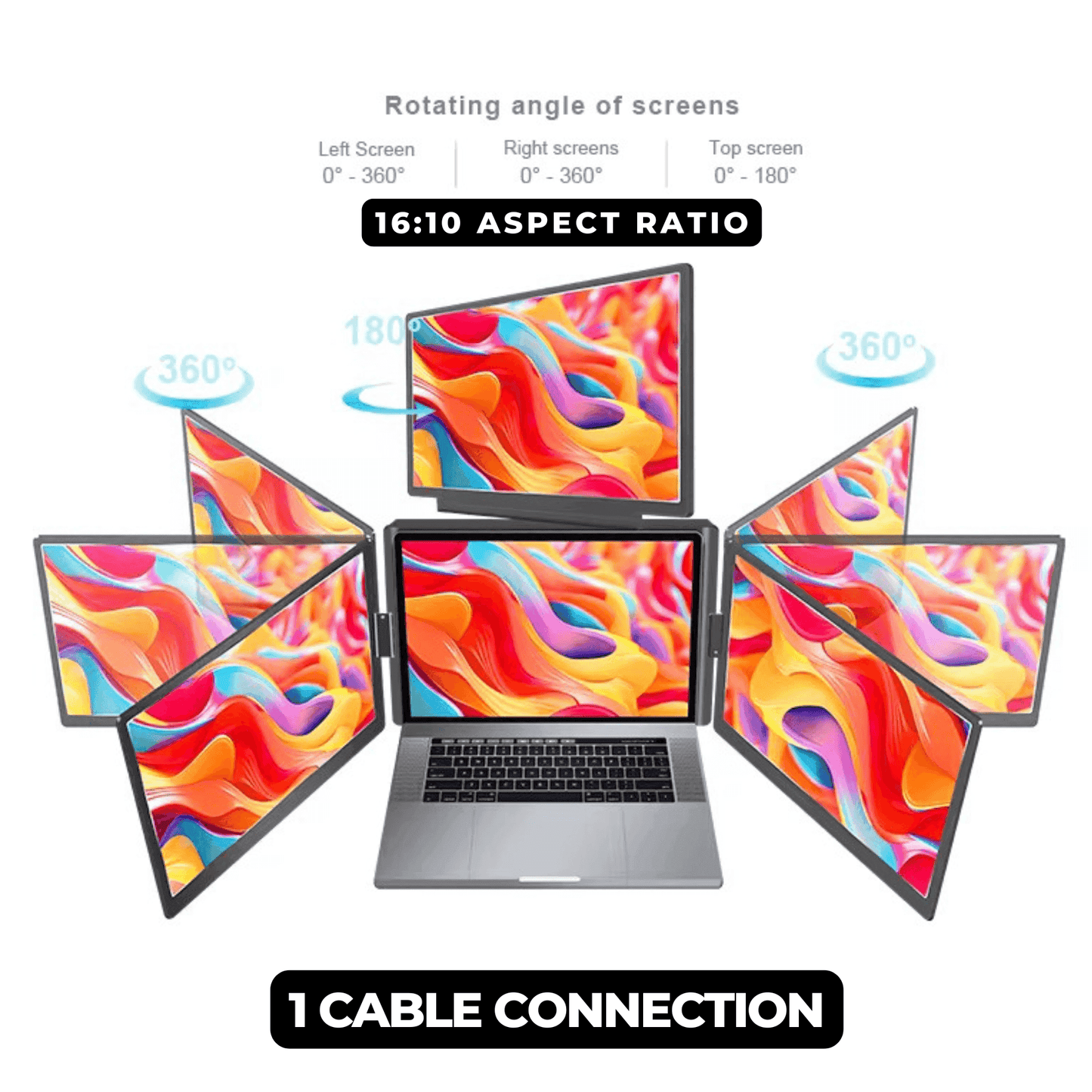 TUTT 14” Triple Portable Monitor | Single Cable Setup 16:10 Ratio | Laptop Quad Screen Extender | S780