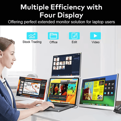 TUTT 14” Triple Portable Monitor | Single Cable Setup 16:10 Ratio | Laptop Quad Screen Extender | S780