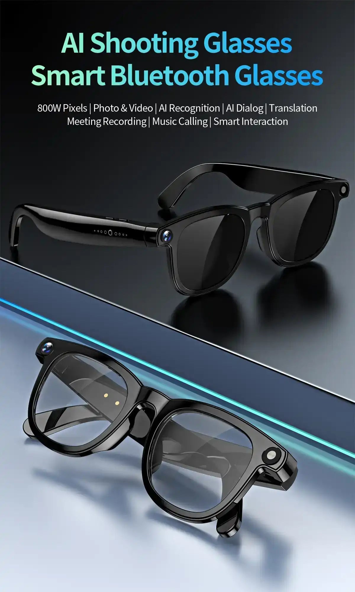 TUTT CY1 AI Smart Glasses with 8MP Camera | ChatGPT & Real-Time Translator | WiFi Bluetooth Sunglasses | Replaceable Prescription Lense - www.Shopthatapp.com