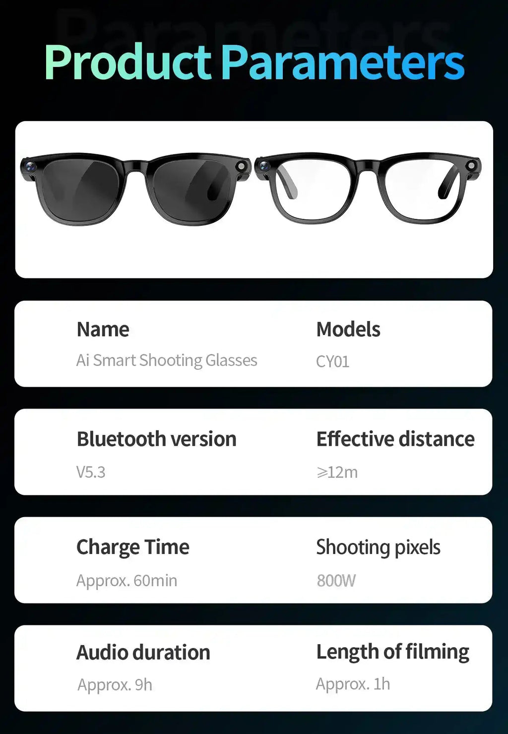 TUTT CY1 AI Smart Glasses with 8MP Camera | ChatGPT & Real-Time Translator | WiFi Bluetooth Sunglasses | Replaceable Prescription Lense - www.Shopthatapp.com
