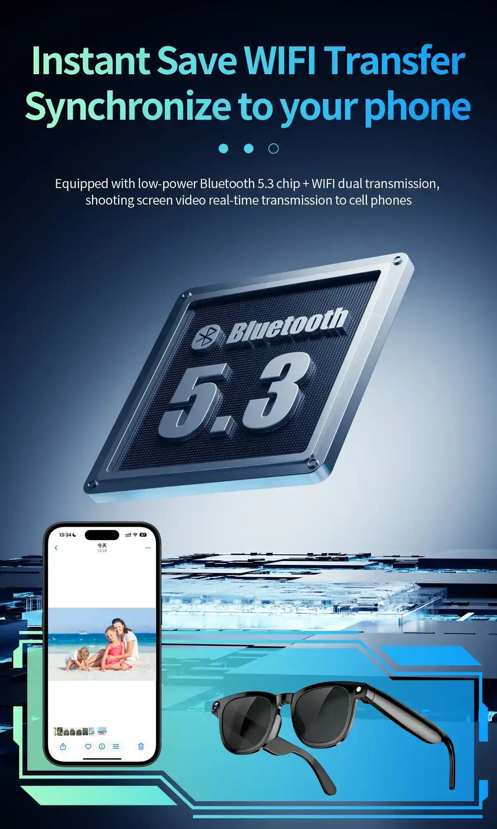 TUTT CY1 AI Smart Glasses with 8MP Camera | ChatGPT & Real-Time Translator | WiFi Bluetooth Sunglasses | Replaceable Prescription Lense - www.Shopthatapp.com