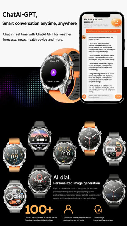 TUTT Tactical Smart Watch For Men | 1.43 Dial | Compass Flashlight Chat-GPT 3TAM Waterproof | Rugged Fitness and Health Tracker | H300 Smartwatch 400mAh Battery - www.Shopthatapp.com