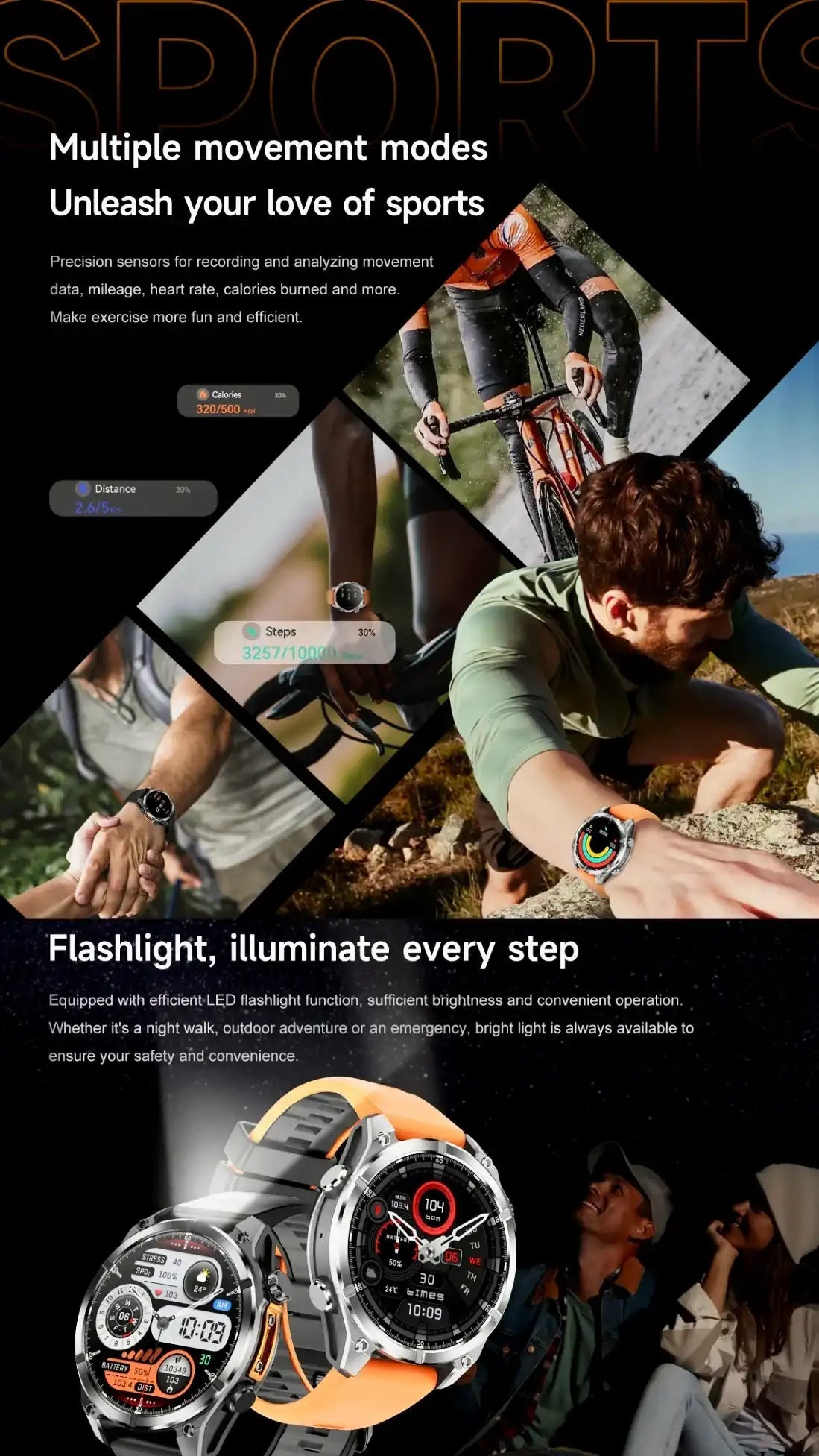 TUTT Tactical Smart Watch For Men | 1.43 Dial | Compass Flashlight Chat-GPT 3TAM Waterproof | Rugged Fitness and Health Tracker | H300 Smartwatch 400mAh Battery - www.Shopthatapp.com
