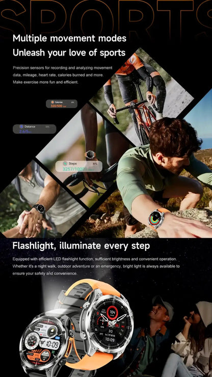 TUTT Tactical Smart Watch For Men | 1.43 Dial | Compass Flashlight Chat-GPT 3TAM Waterproof | Rugged Fitness and Health Tracker | H300 Smartwatch 400mAh Battery - www.Shopthatapp.com