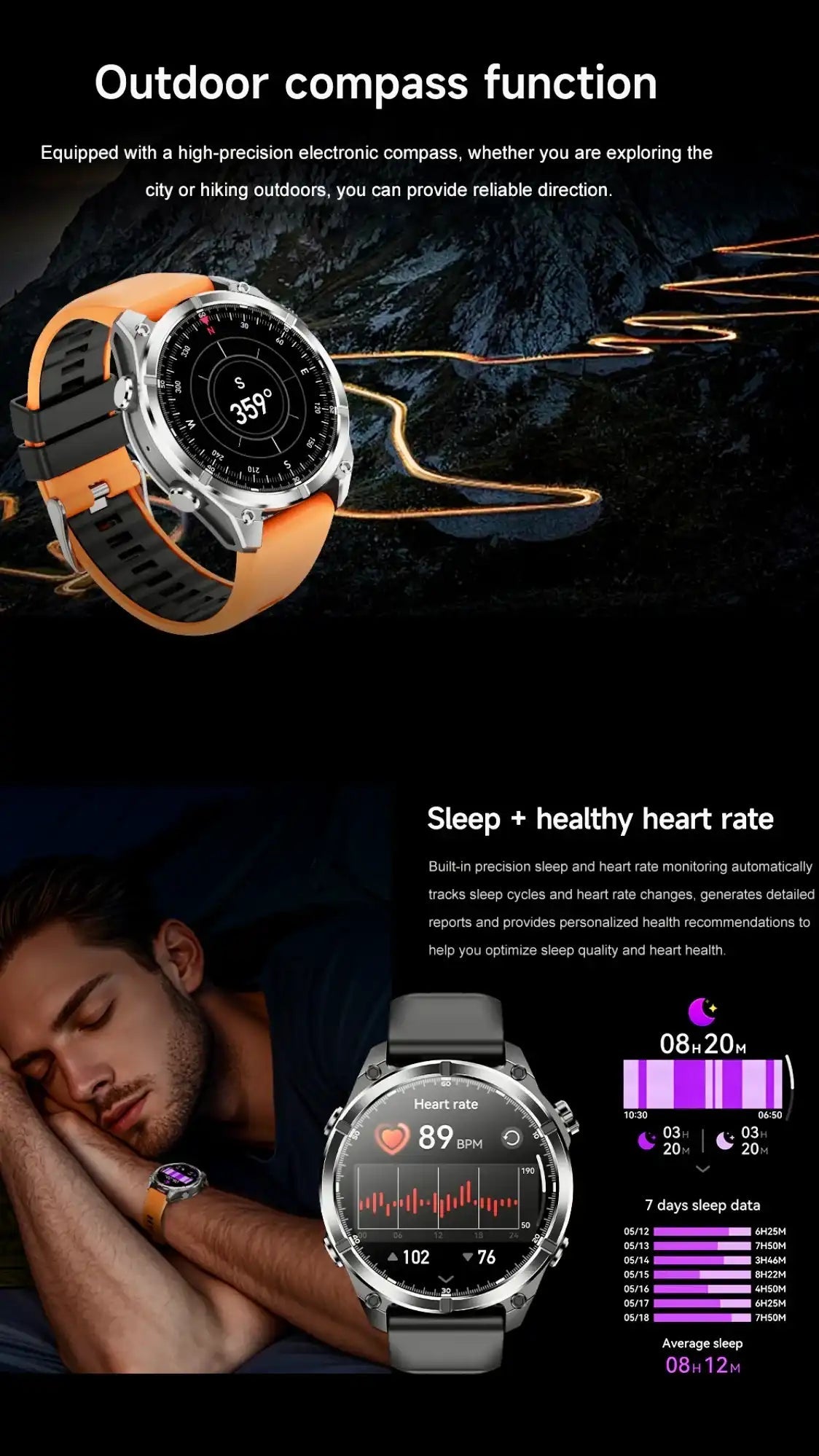TUTT Tactical Smart Watch For Men | 1.43 Dial | Compass Flashlight Chat-GPT 3TAM Waterproof | Rugged Fitness and Health Tracker | H300 Smartwatch 400mAh Battery - www.Shopthatapp.com