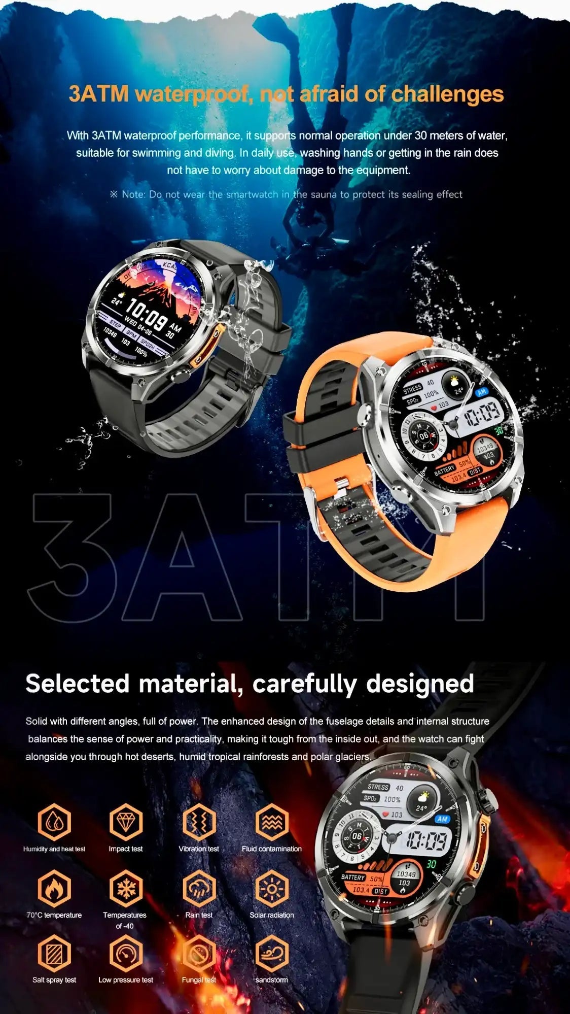TUTT Tactical Smart Watch For Men | 1.43 Dial | Compass Flashlight Chat-GPT 3TAM Waterproof | Rugged Fitness and Health Tracker | H300 Smartwatch 400mAh Battery - www.Shopthatapp.com