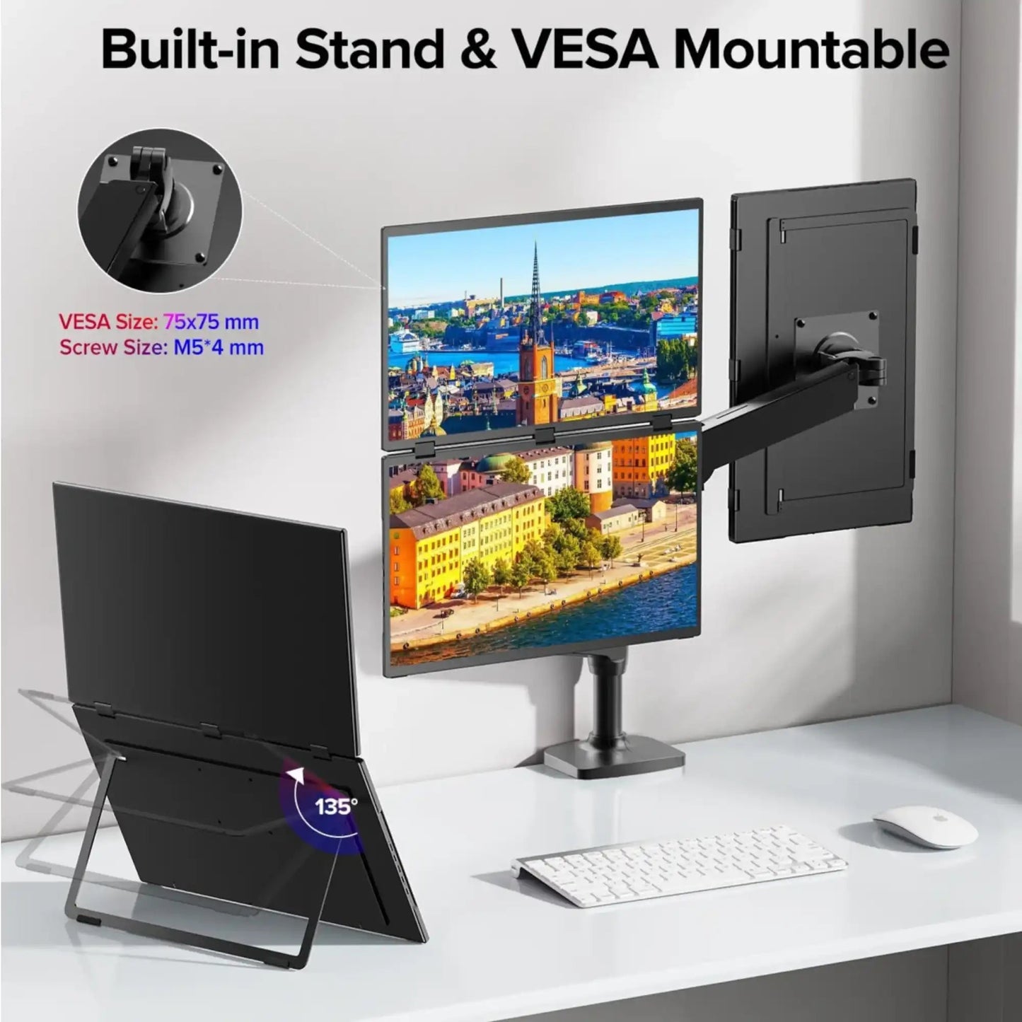 TUTT 18.5” Portable Monitor Dual-Screen E28 | 100Hz | IPS | USB-C & HDMI | No Driver