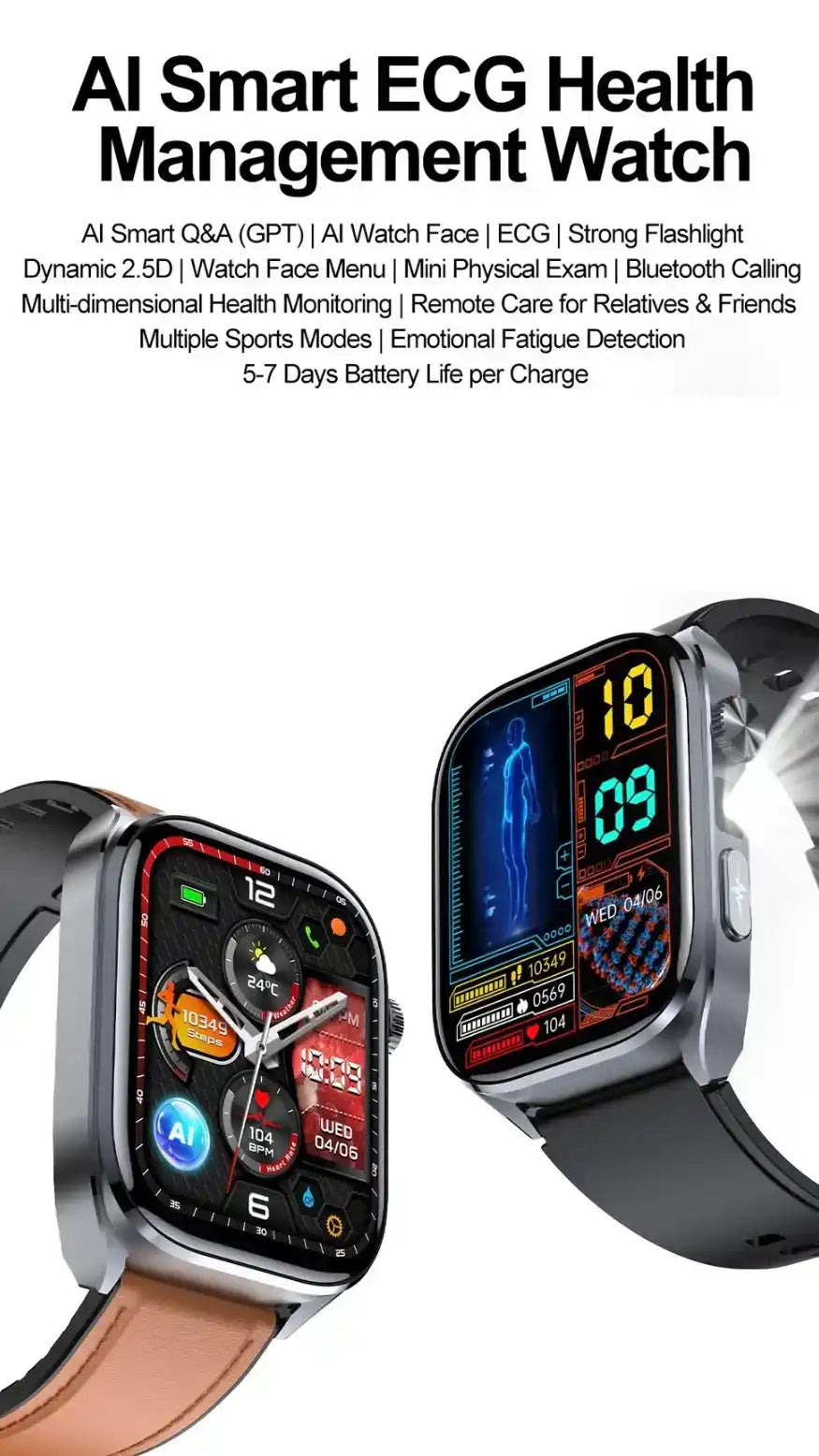 TUTT ECG Smart Watch with, AI Health Monitoring, Body Composition & Bluetooth Calling – 1.39” HD Display, IP68 Waterproof, 340mAh Batter E7 - www.Shopthatapp.com