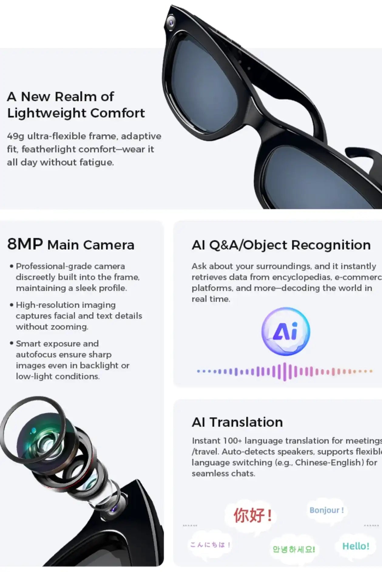 TUTT M1 AI Glasses with ChatGPT | 8MP Camera Photo & Video Smart Sunglasses | AI Translator, Music, Calls & Touch Control | Anti-Blue Light Lenses - www.Shopthatapp.com