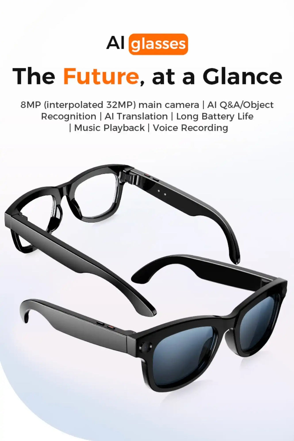 TUTT M1 AI Glasses with ChatGPT | 8MP Camera Photo & Video Smart Sunglasses | AI Translator, Music, Calls & Touch Control | Anti-Blue Light Lenses - www.Shopthatapp.com