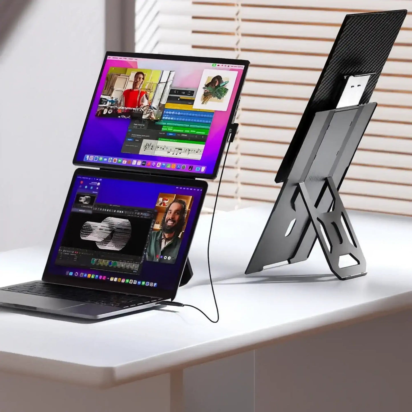TUTT 16" Laptop Screen Extender with Stand 16:10 Ratio USB-C/HDMI + Speaker | Multiple Position Portable Monitor | Reverse Charging Plug-Play for Mac/OS/Wins/Chrome/Dex N2 - www.Shopthatapp.com