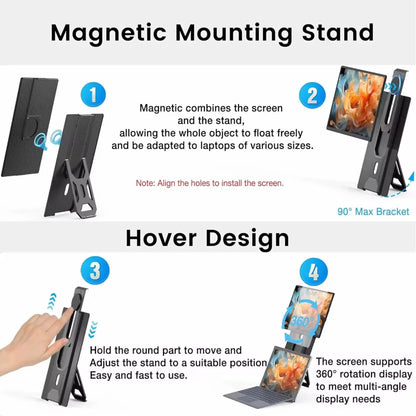 TUTT 16" Laptop Screen Extender with Stand 16:10 Ratio USB-C/HDMI + Speaker | Multiple Position Portable Monitor | Reverse Charging Plug-Play for Mac/OS/Wins/Chrome/Dex N2
