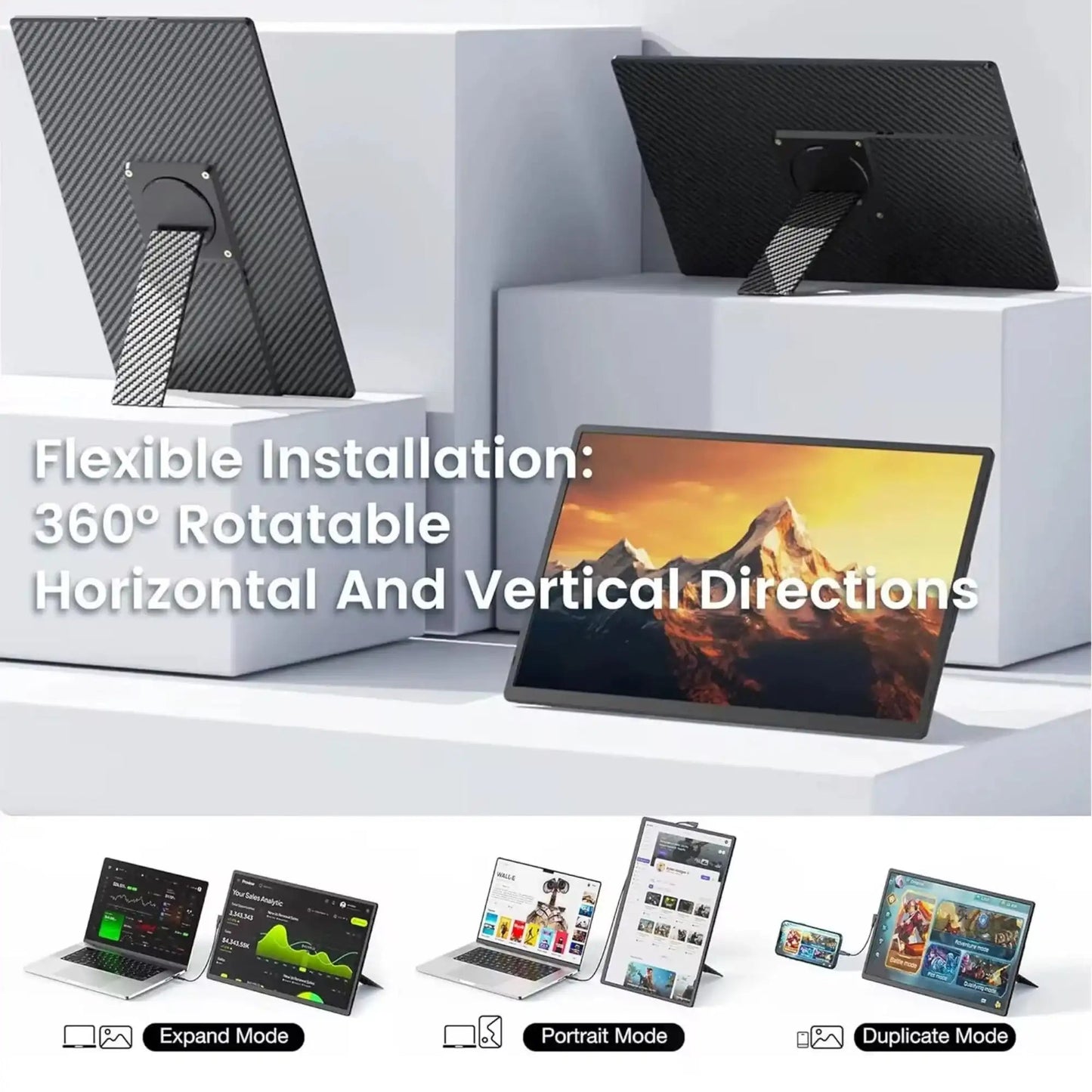 TUTT 16" Laptop Screen Extender with Stand 16:10 Ratio USB-C/HDMI + Speaker | Multiple Position Portable Monitor | Reverse Charging Plug-Play for Mac/OS/Wins/Chrome/Dex N2