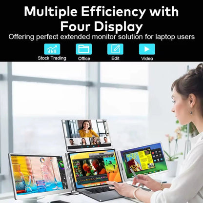 TUTT 16” Triple Screen Portable Monitor For Laptop 12”-18.5” | Single Cable Setup | 16:10 IPS | Quad Screen Extender | Stand-Alone for Mac & Windows S788