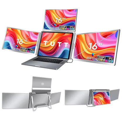TUTT 16” Triple Screen Portable Monitor For Laptop 12”-18.5” | Single Cable Setup | 16:10 IPS | Quad Screen Extender | Stand-Alone for Mac & Windows S788