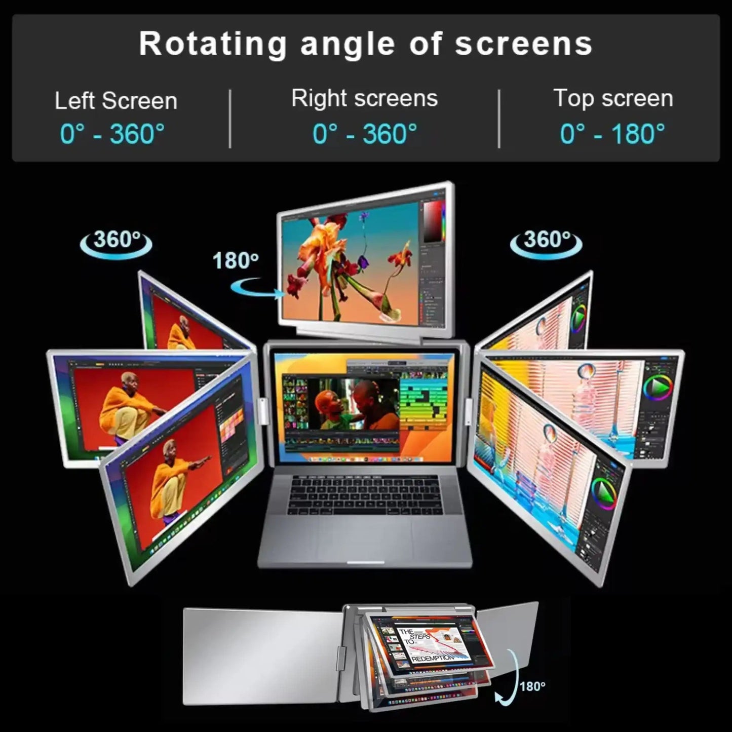 TUTT 16” Triple Screen Portable Monitor For Laptop 12”-18.5” | Single Cable Setup | 16:10 IPS | Quad Screen Extender | Stand-Alone for Mac & Windows S788