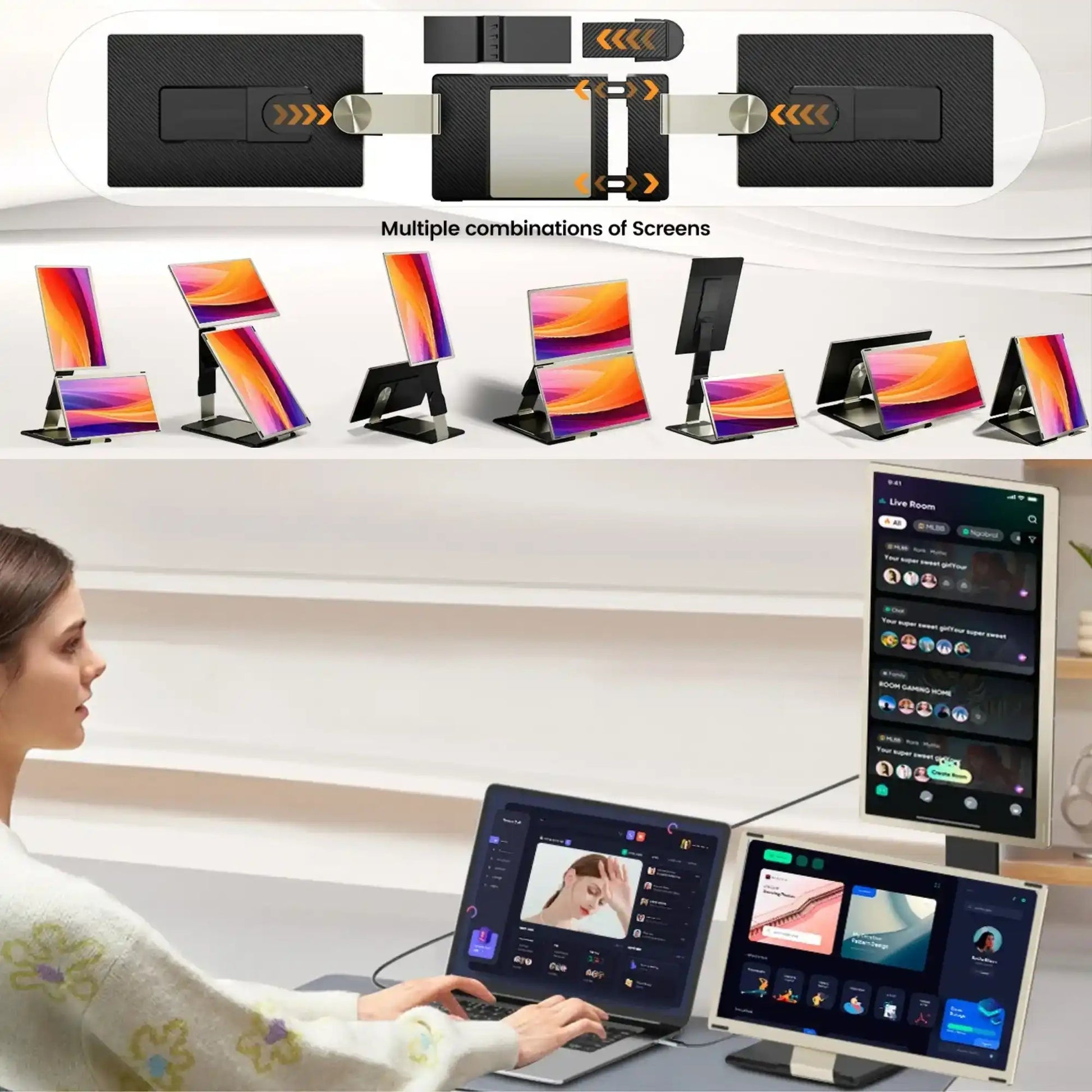 TUTT 16” FHD Portable Monitor 16:10 Aspect Ratio | Triple Laptop Screen Extender | USB-C/HDMI 7 Viewing Modes | All Devices Compatible with Converter Cable (H5 Included) S7 Pro - www.Shopthatapp.com