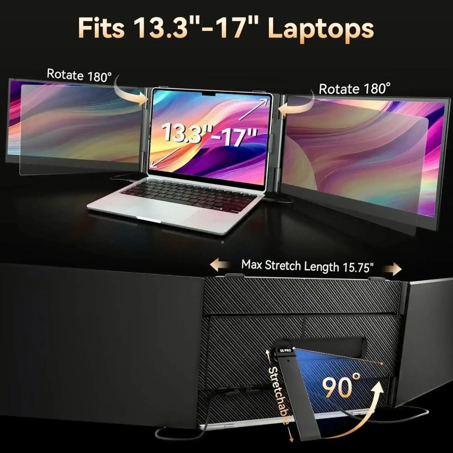 TUTT S8Ultra 14” Portable Monitor for Laptop | Single Cable Connection | Ultra Slim-Light | Plug & Play USB-C | Laptop Screen Extender for Mac/Win