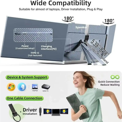 TUTT S8Ultra 14” Portable Monitor for Laptop | Single Cable Connection | Ultra Slim-Light | Plug & Play USB-C | Laptop Screen Extender for Mac/Win - www.Shopthatapp.com