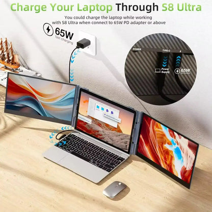 TUTT S8Ultra 14” Portable Monitor for Laptop | Single Cable Connection | Ultra Slim-Light | Plug & Play USB-C | Laptop Screen Extender for Mac/Win