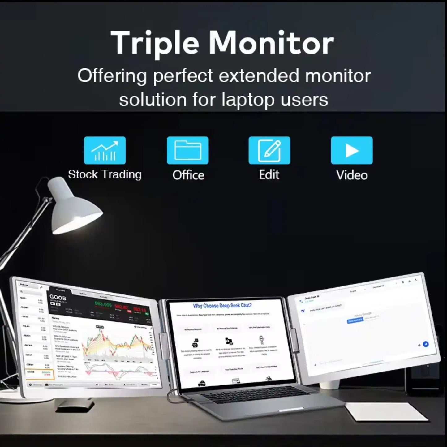 TUTT 16” Dual Screen Portable Monitor for Laptop | Single Cable Connection | 16:10 Ratio IPS, Stand-Alone Design | Windows, macOS, ChromeOS, Linux, and Android | S900