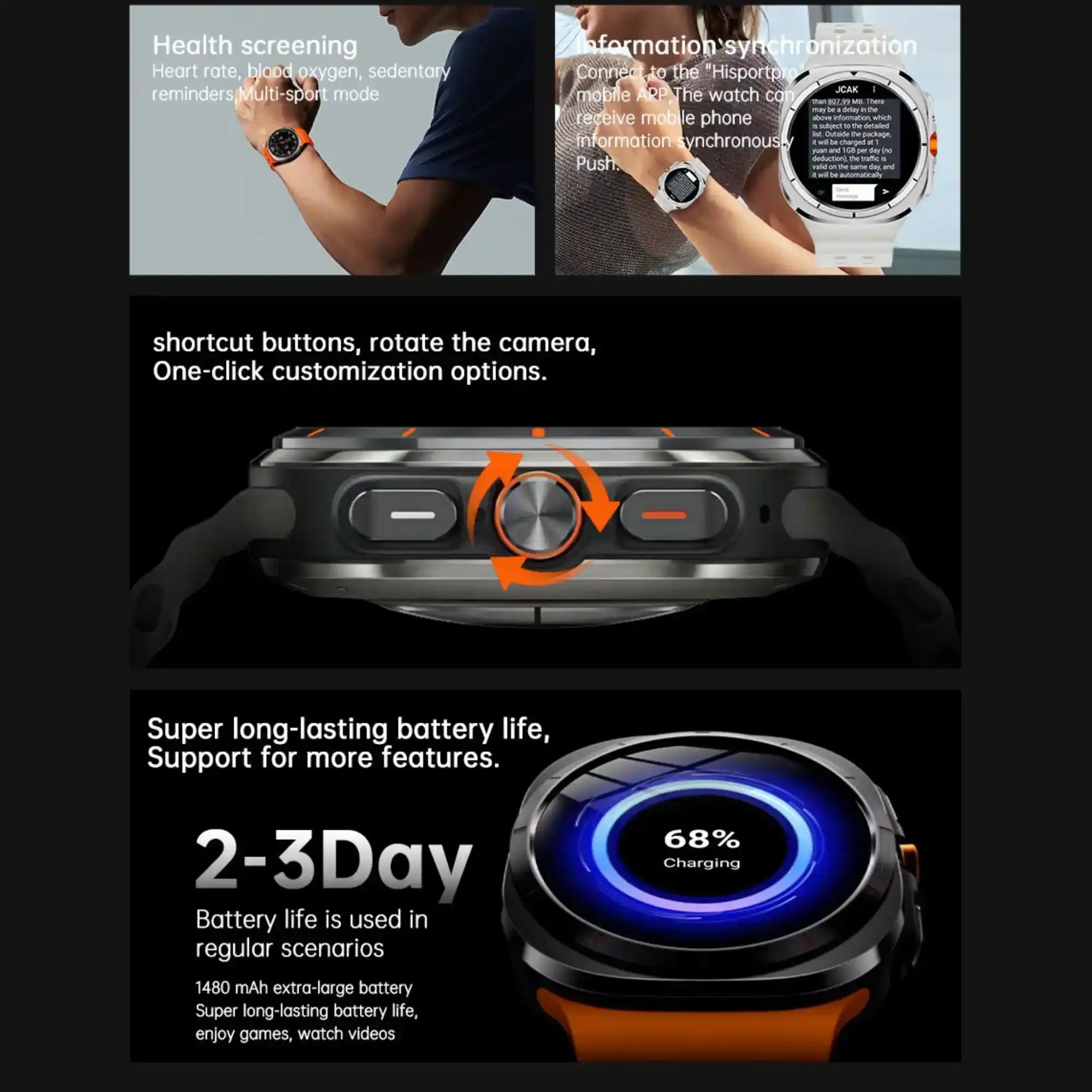 TUTT U8 Ultra 4G Android Smartwatch | AMOLED | GPS | Health & Connectivity Tools | 3GB+32GB | 180 Rotating Camera - www.Shopthatapp.com