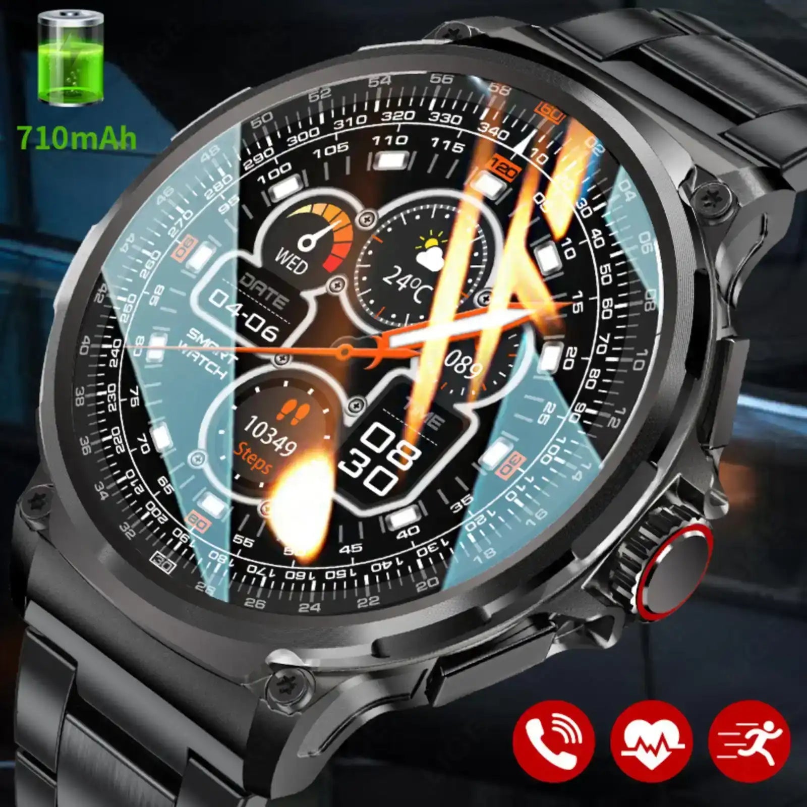 TUTT Military Smartwatch For Men | Metal Case  HD 1.85'' Large Round Screen | 710mah Battery Health & Fitness Smart Watch (3) Straps  V69 - www.Shopthatapp.com