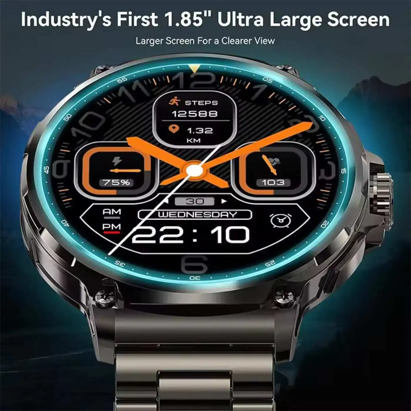 TUTT Military Smartwatch For Men | Metal Case  HD 1.85'' Large Round Screen | 710mah Battery Health & Fitness Smart Watch (3) Straps  V69 - www.Shopthatapp.com