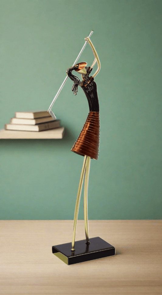 Table Sculpture Metal Figurine Lady Playing Golf - Elegant Home Décor for Golf Lovers - Www.Shopthatapp.com