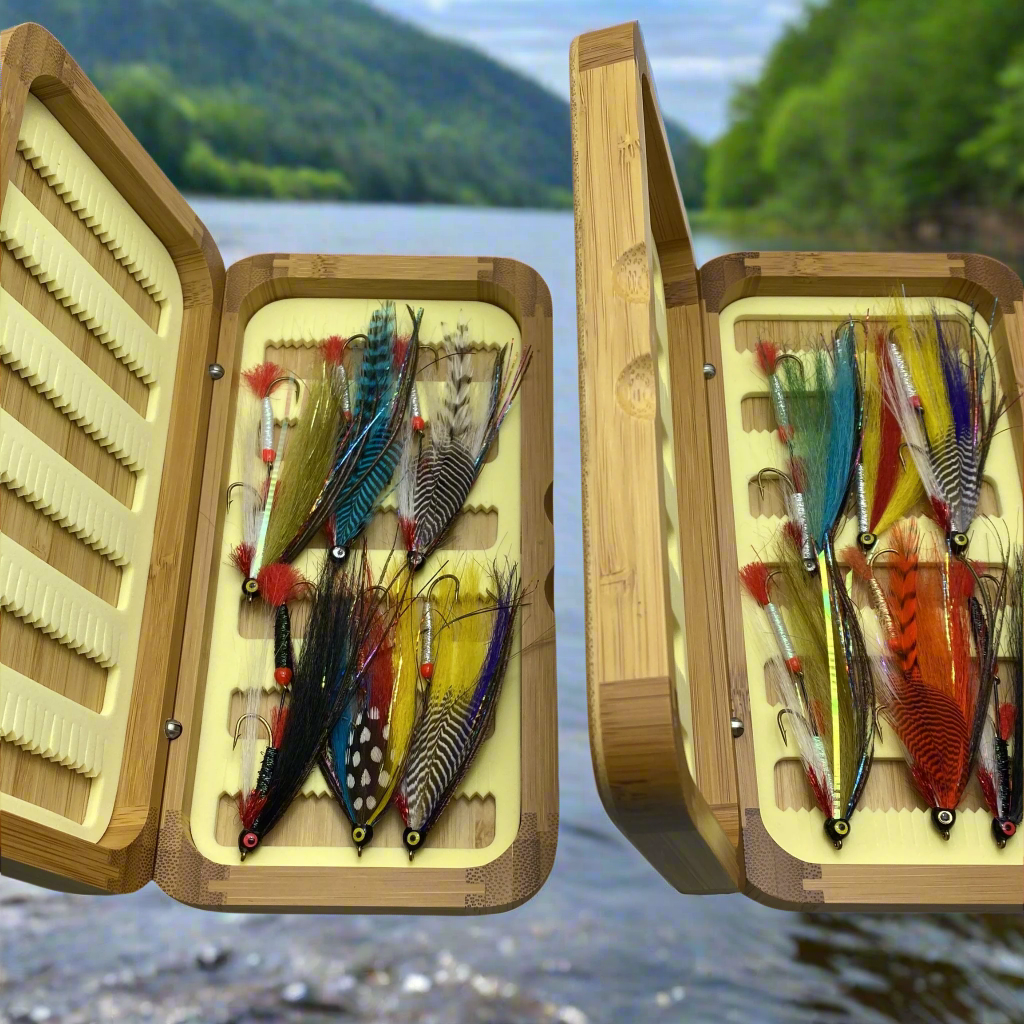 Fly Fishing Kit, Tandem Trolling Streamer, Landlocked Salmon, Bamboo Flybox - www.Shopthatapp.com