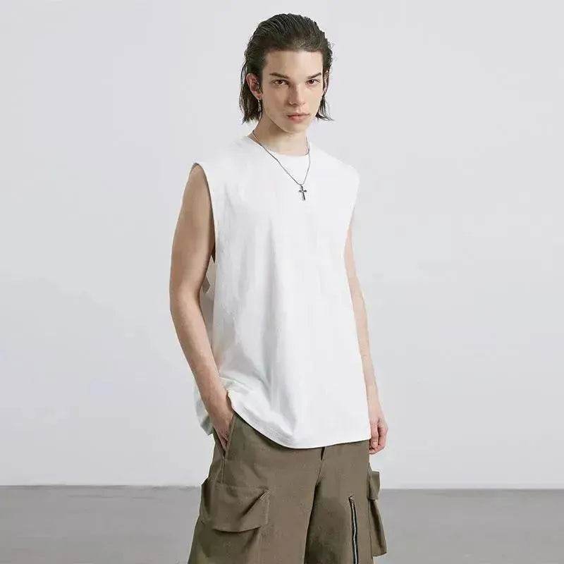 Technology Quick-drying Breathable Round Neck Solid Color Basic Loose Underwaist Tank Neutral - www.Shopthatapp.com #