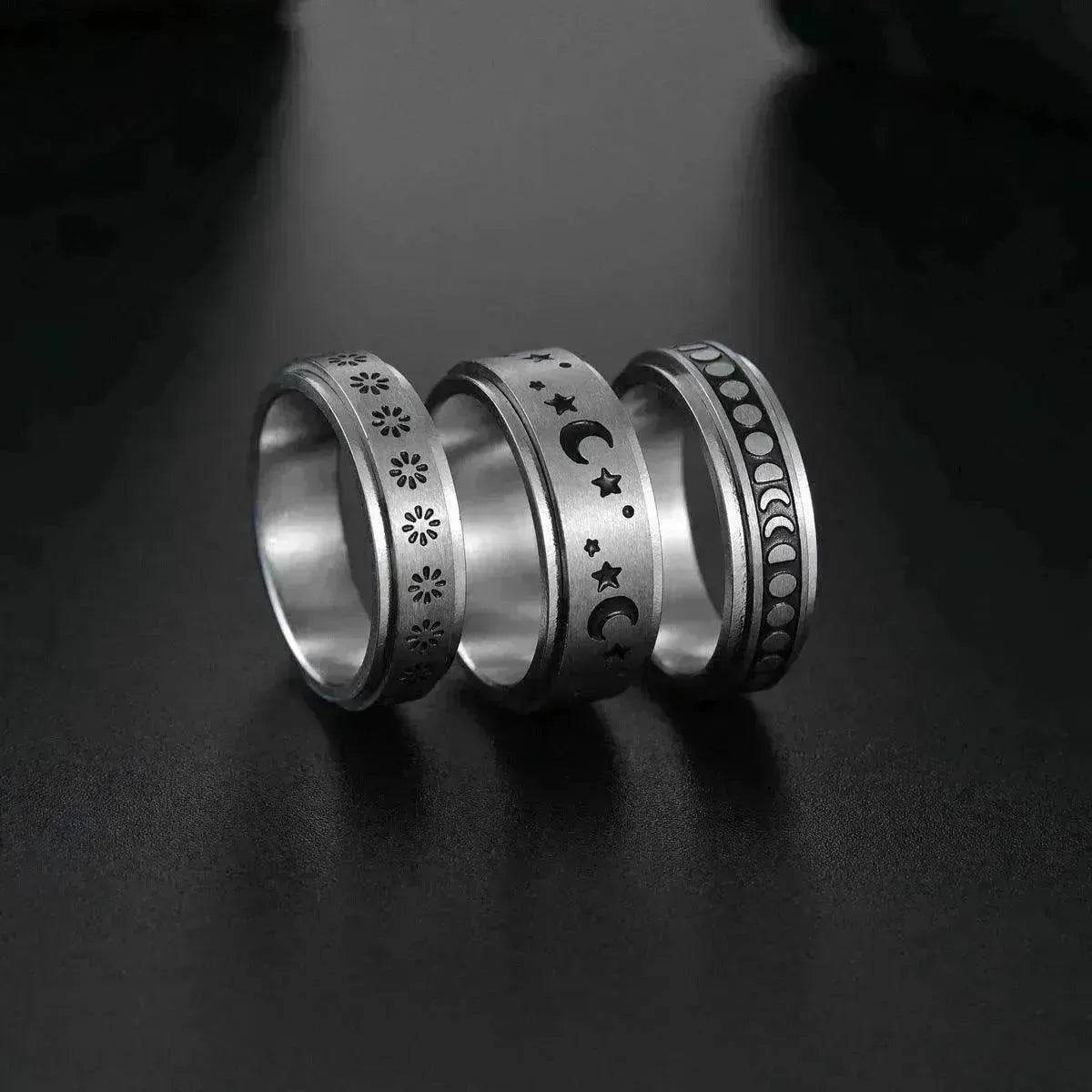 The Stars And The Moon Rotating Titanium Steel Women Ring - www.Shopthatapp.com