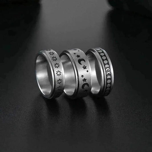 The Stars And The Moon Rotating Titanium Steel Women Ring - www.Shopthatapp.com