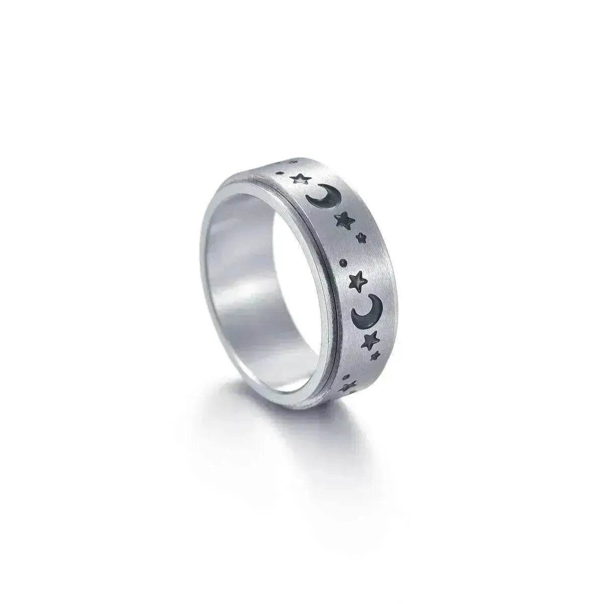 The Stars And The Moon Rotating Titanium Steel Women Ring - www.Shopthatapp.com