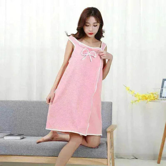 The coral velvet cozy wearable cocoon bath towel - www.Shopthatapp.com