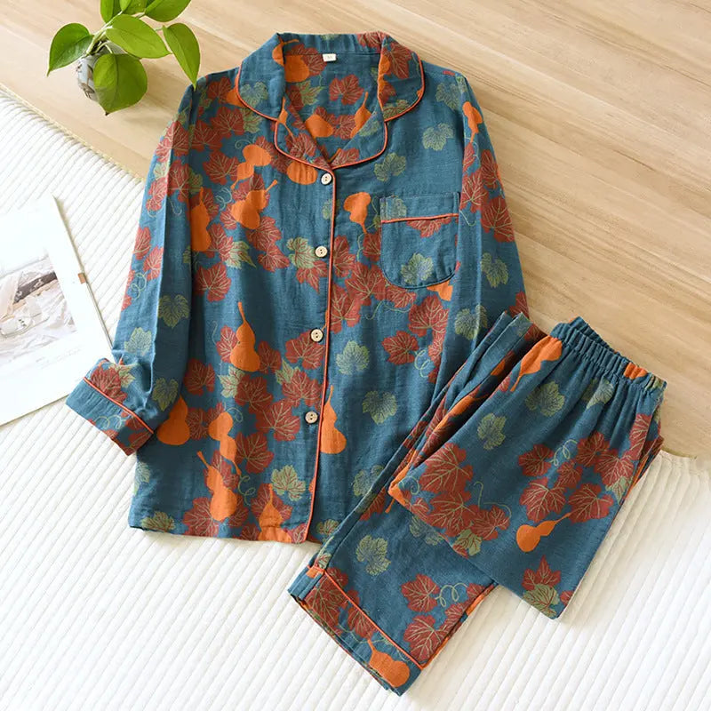 Thin Cotton Gauze Yarn-dyed Jacquard Pajamas Suit For Women - www.Shopthatapp.com #