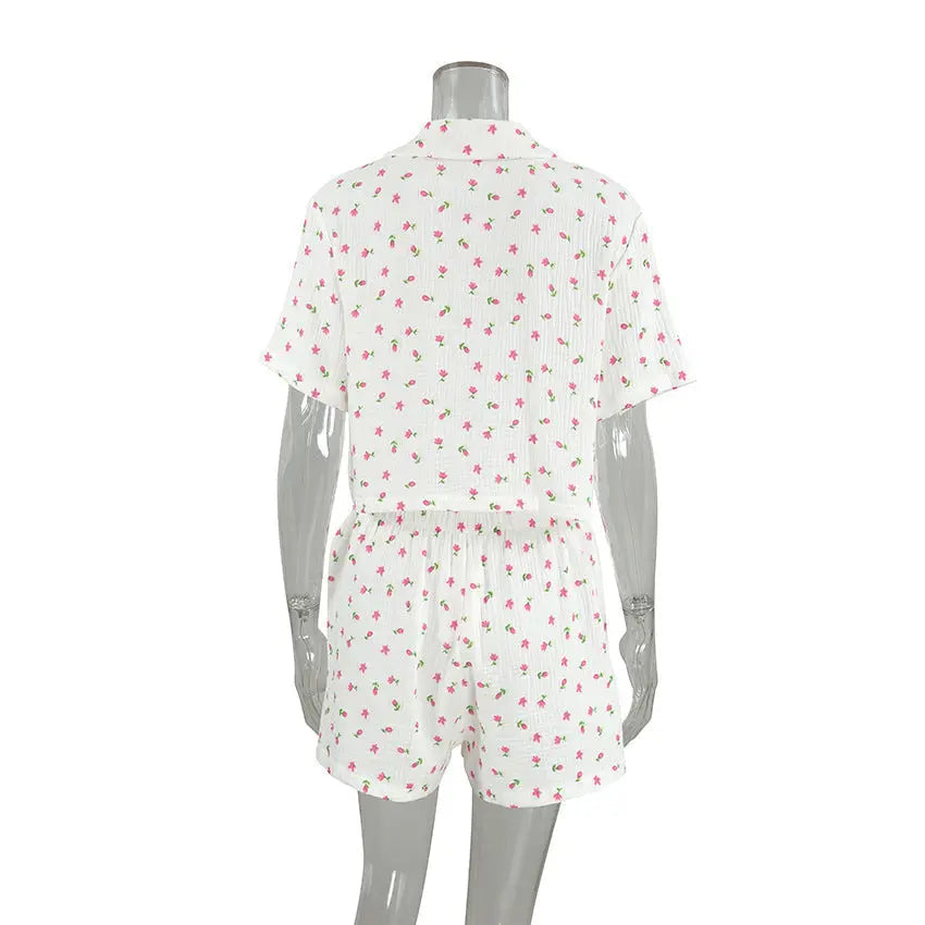 Thin Cotton Printed Comfortable Loose Breathable Short-sleeved Shorts Summer Pajamas Home Wear For Women - www.Shopthatapp.com