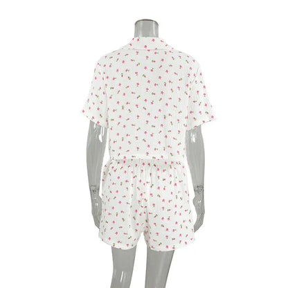 Thin Cotton Printed Comfortable Loose Breathable Short-sleeved Shorts Summer Pajamas Home Wear For Women - www.Shopthatapp.com #