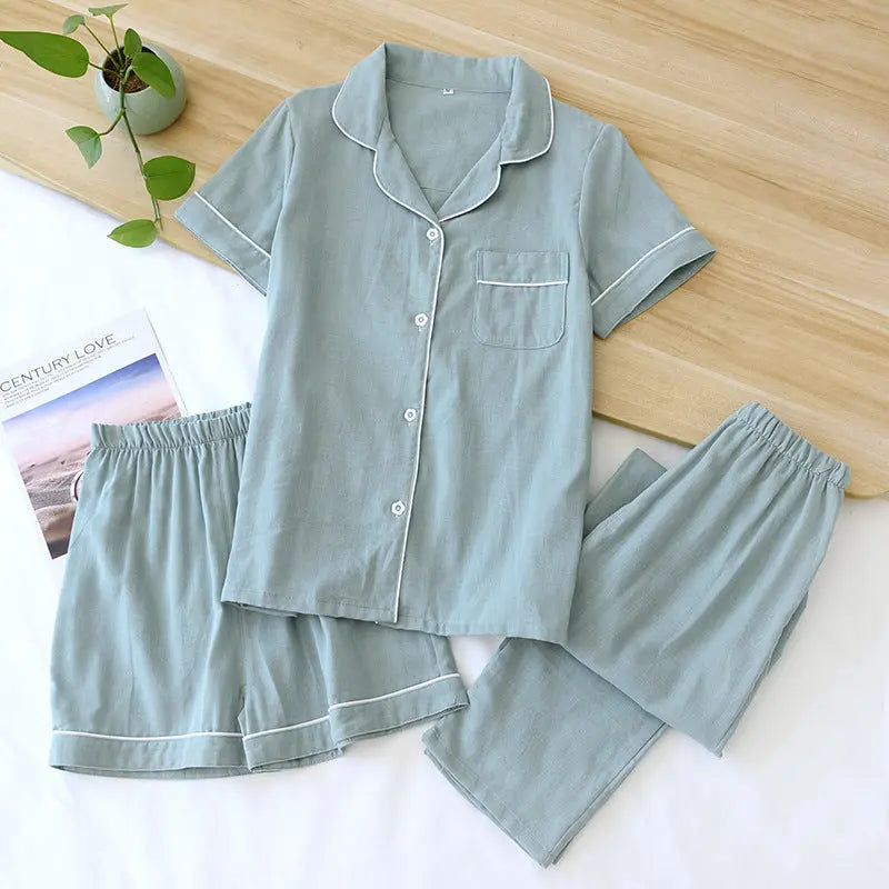 Three-piece Cotton Gauze Pajamas For Women - www.Shopthatapp.com