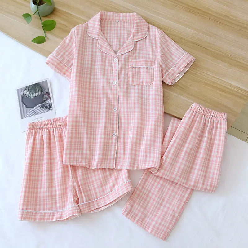 Three-piece Cotton Gauze Pajamas For Women - www.Shopthatapp.com