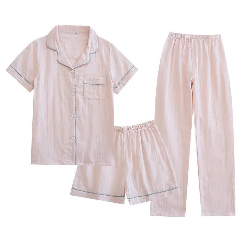 Three-piece Cotton Gauze Pajamas For Women - www.Shopthatapp.com #